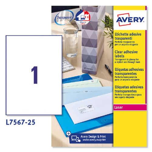 AVERY-ZWECKFORM CONFEZIONE 25 ETICHETTE ADESIVE 297x210 MM TRASPARENTI